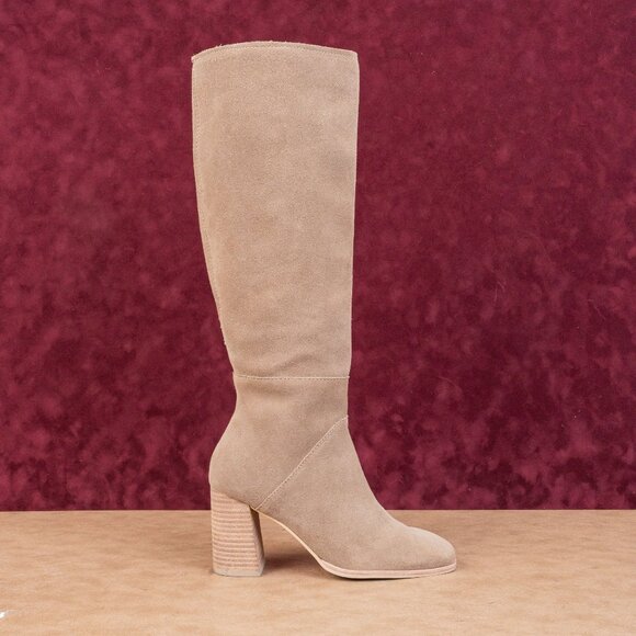 Dolce Vita Women Flynn Beige Suede Fashion Zip Block Heel Knee Boots sz 7.5 - Picture 4 of 10